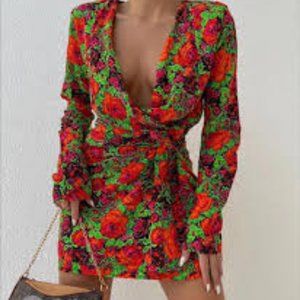 Zara floral long sleeve wrap dress NWOT